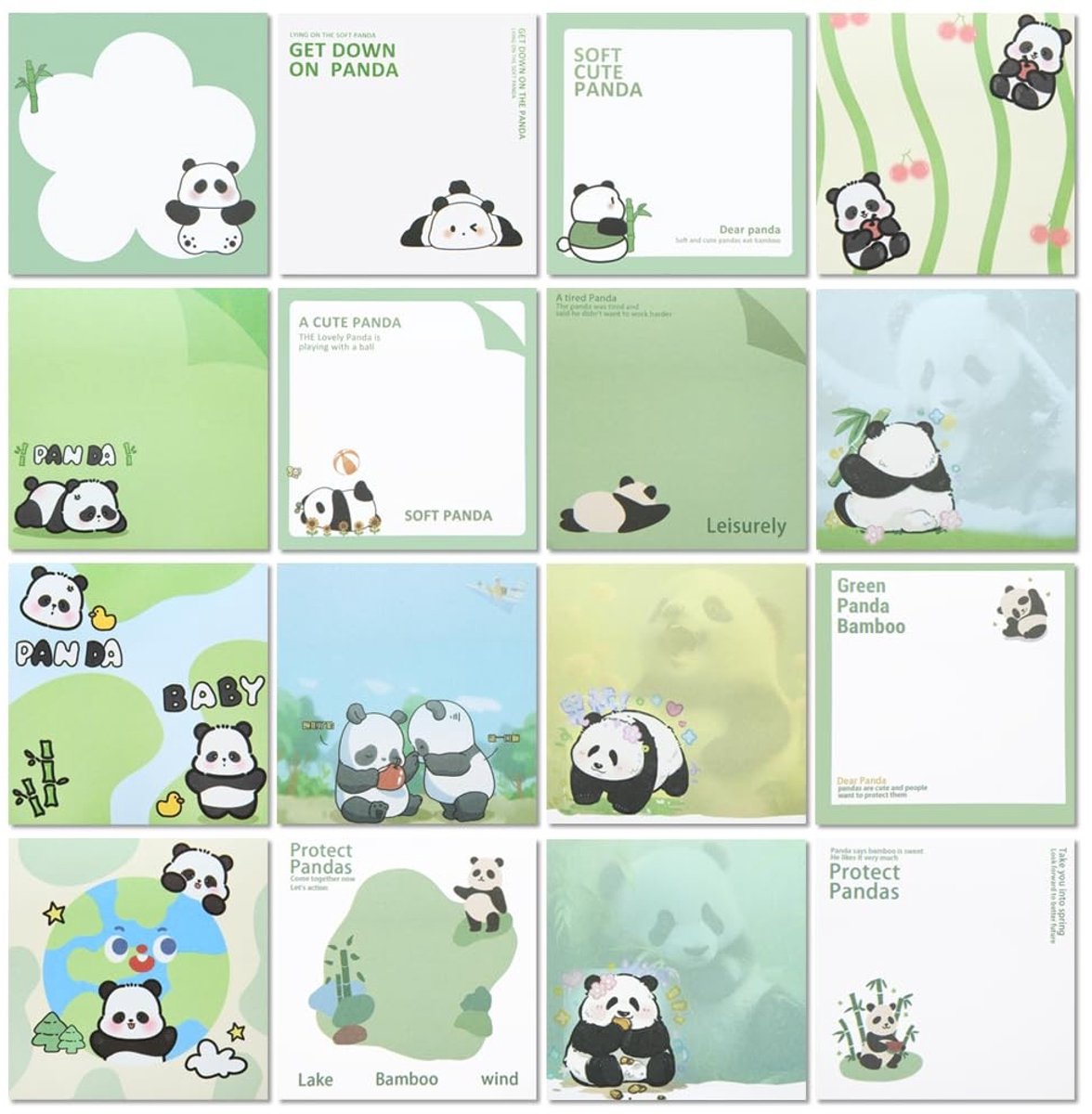 Dailygoods- Sticky Notes 320 Vellen - 16 Stijlen - Panda Ontwerp - Zelfklevende Notitieblokken - Memo Pads - Draagbaar en Schattig - Notitieblok