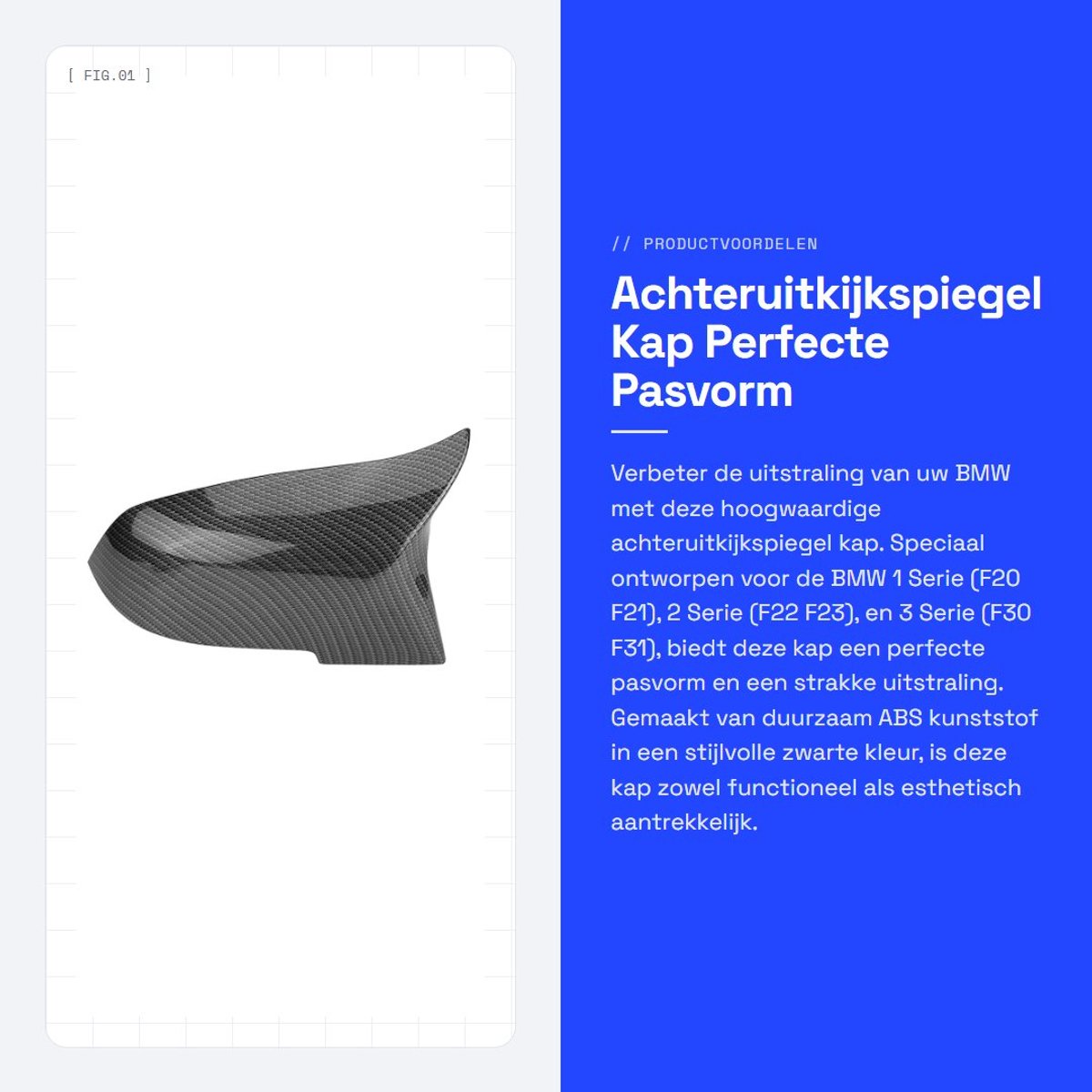 Dailygoods- Achteruitkijkspiegelhoes Zwart - 1 Paar - ABS-kunststof - Geschikt voor F20/F21/F30/F31/F32/F33/F36/X1 - Totale lengte 28 cm - Gewicht 474 g - Spiegelhoes