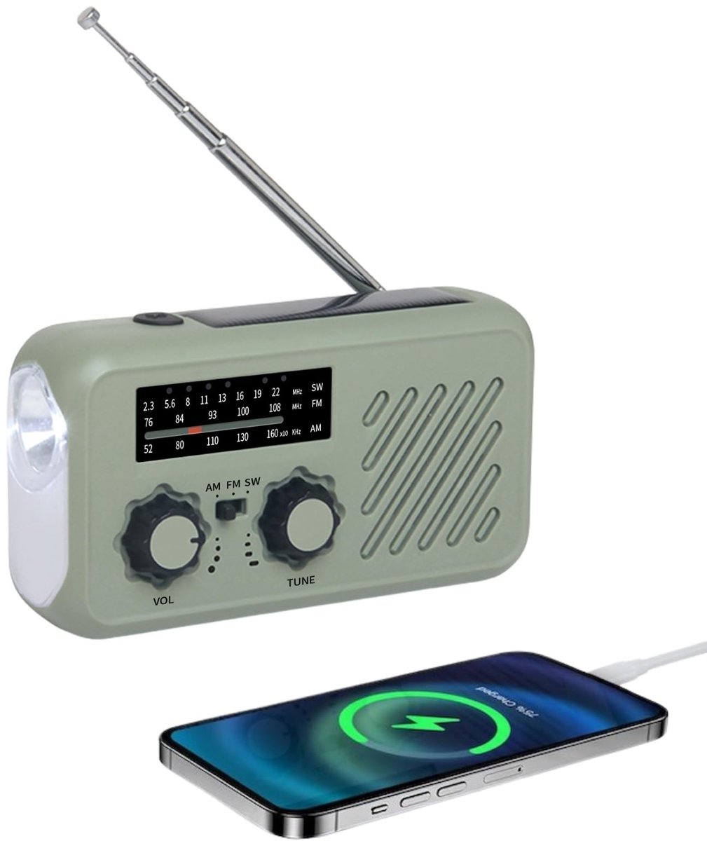 Dailygoods- Noodradio Draagbaar - Bluetooth - Oplaadbaar - Zonne-energie/USB - SOS-verlichting - Weerwaarschuwingen - Draagbare Radio