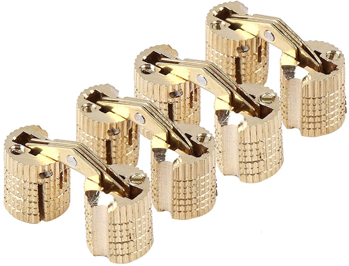 Dailygoods- Vatscharnier 8 Mm - Verborgen Meubelscharnieren - 4 Stuks - Messing - 180° Openingshoek - Duurzaam en eenvoudig te installeren - Meubelscharnier