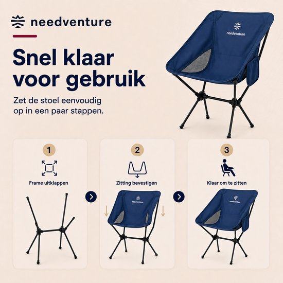 needventure® Campingstoel - Kampeerstoel - Strandstoel - Visstoel - Vouwstoel - Opvouwbaar - Inklapbaar - Lichtgewicht - Blauw van NEEDVENTURE® — afbeelding 3