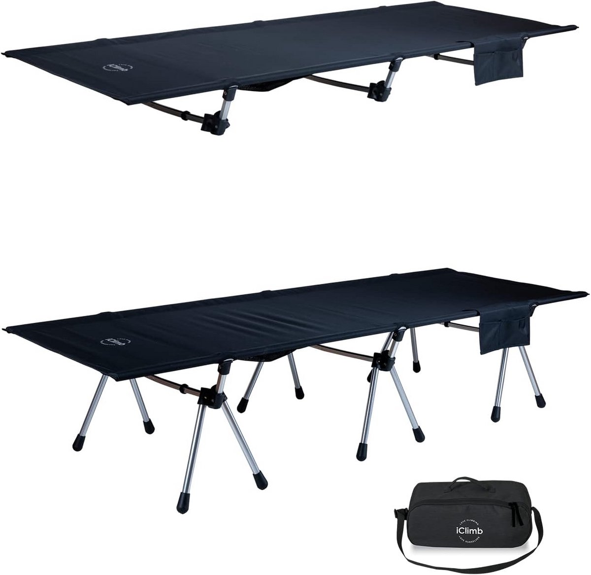 Opvouwbaar Kinderbedje - Kampeerbed Lichtgewicht - Outdoor Ontspanning - Twee Hoogtes Instelbaar - Tot 150 kg - Zwart