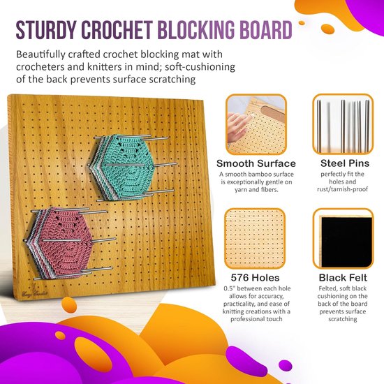 Blokkeerplank Haken - Breimat - Projecten Vormgeven - 484 Gaten Precisie - 11 x 11 Inch - Houtkleur — afbeelding 4