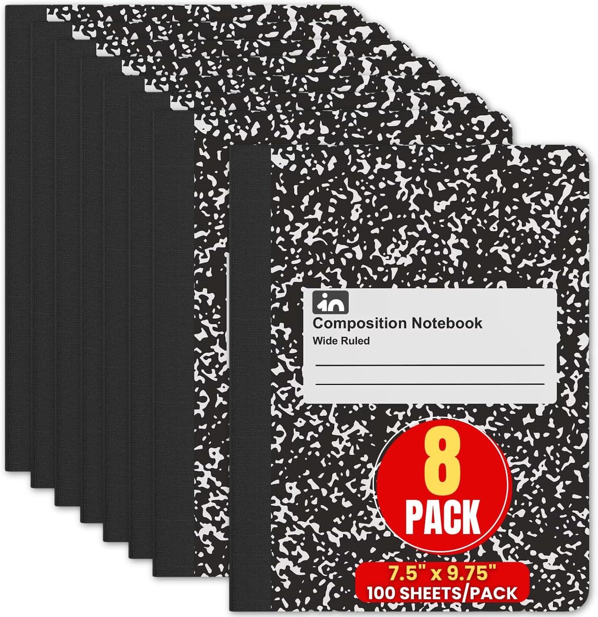 Compositie Notitieboek - Schrijfblok - Notities Maken - Brede Lijn Papier - 8 Stuks - Zwart