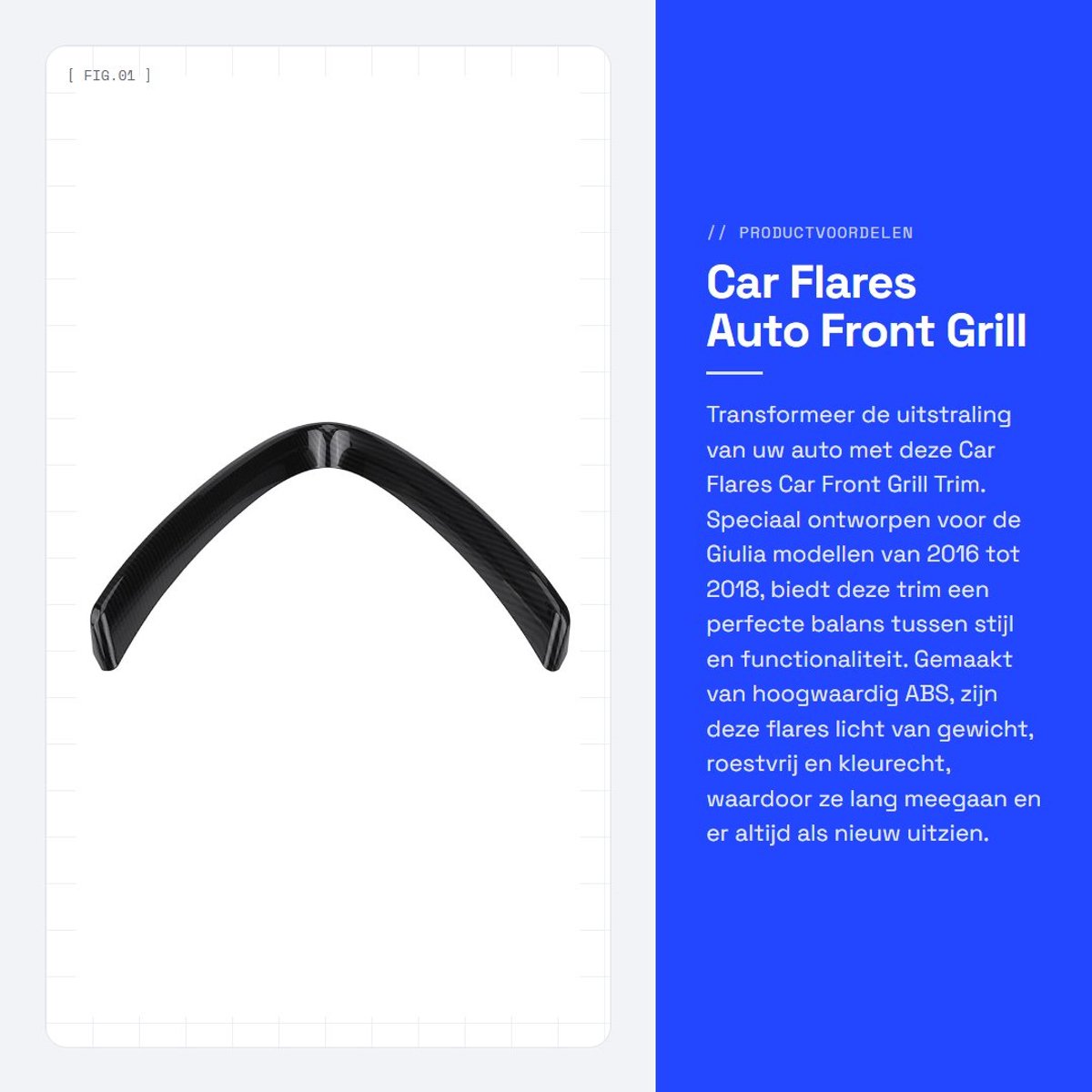 Dailygoods- Grill Trim - Zelfklevend - ABS Kunststof - Luxe Glanzend - Auto Accessoire - Geschikt voor Giulia (2016-2018)