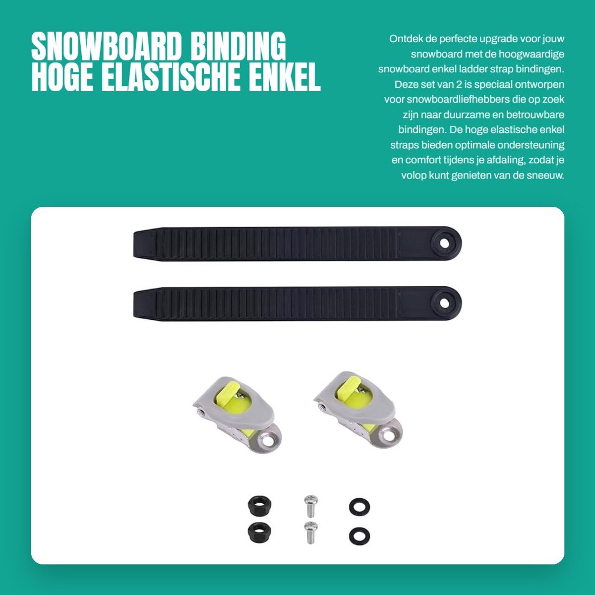 Dailygoods- Snowboard Strap Duurzaam - 2 Stuks - Nylon/Metaal - Hoge Elastische Binding - Inclusief Gespen - Afmetingen 20x2,2cm