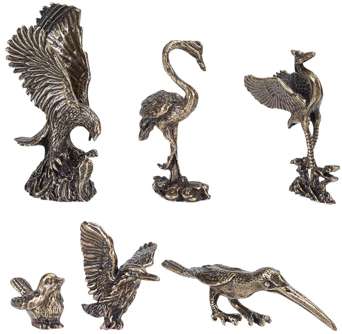 Dailygoods - Set van 6 Gouden Vogel Beeldjes van Messing voor Decoratie