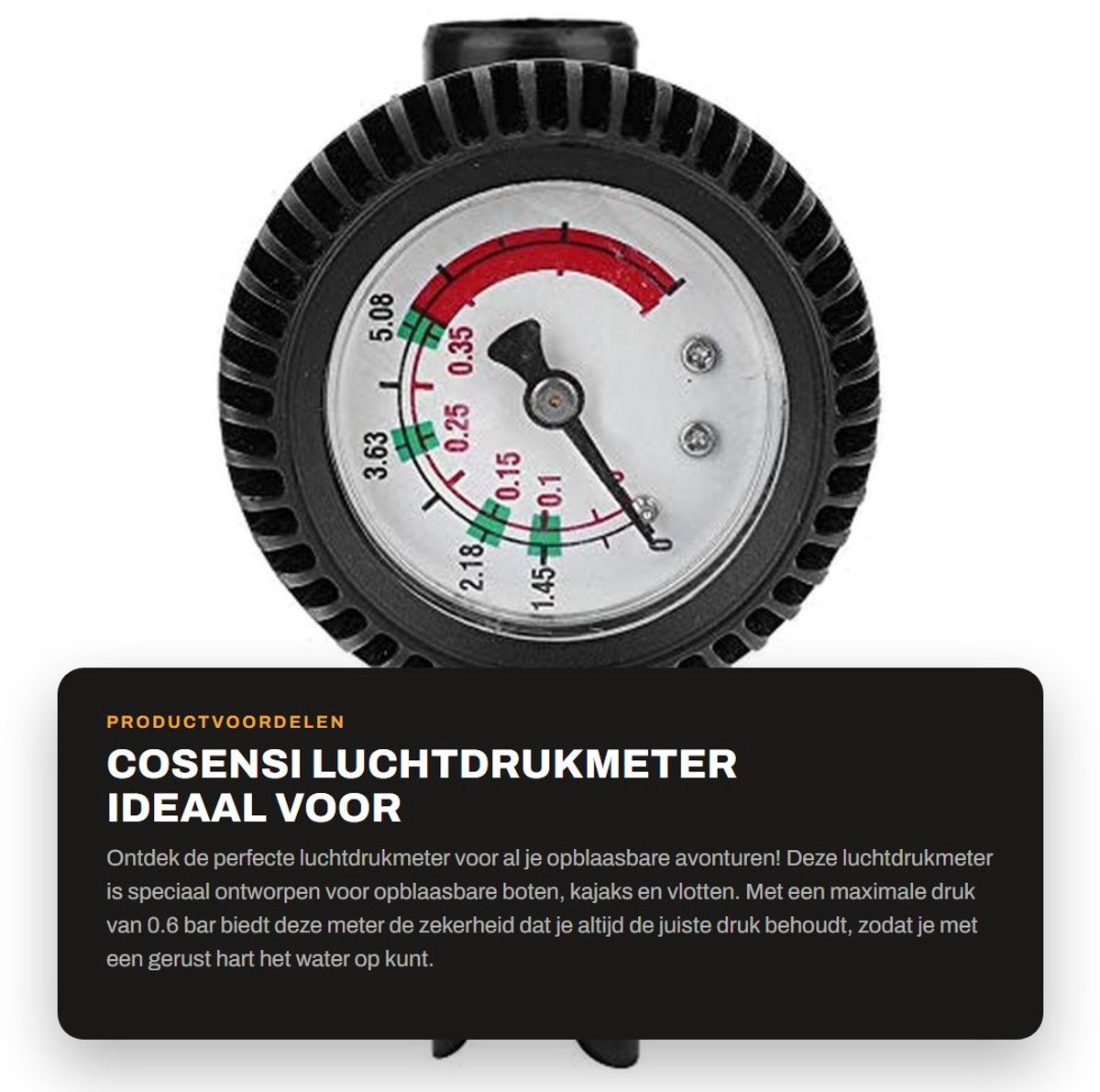 Dailygoods- Luchtdrukmeter tot 0.6 bar - Drukmeter - Manometer - Duurzaam PVC - Slijtvast - Geschikt voor opblaasbare boten/kayaks
