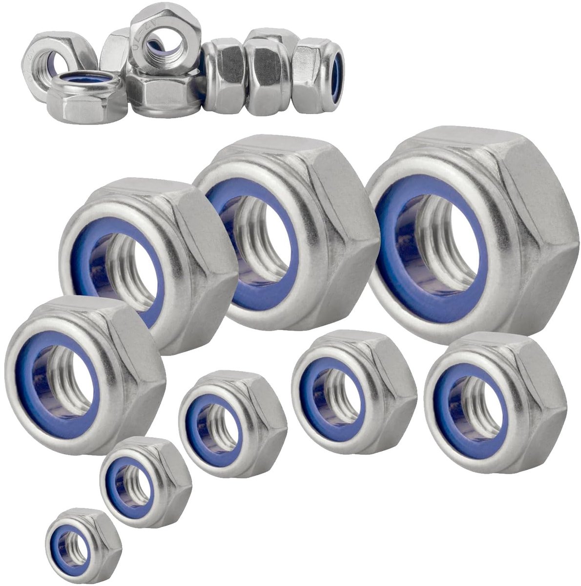 Dailygoods- Zekeringmoeren 30 stuks - Zelfborgende Moeren - Zeskantmoeren - Roestvrij Staal - Corrosiebestendig - Nylon Inzetstuk