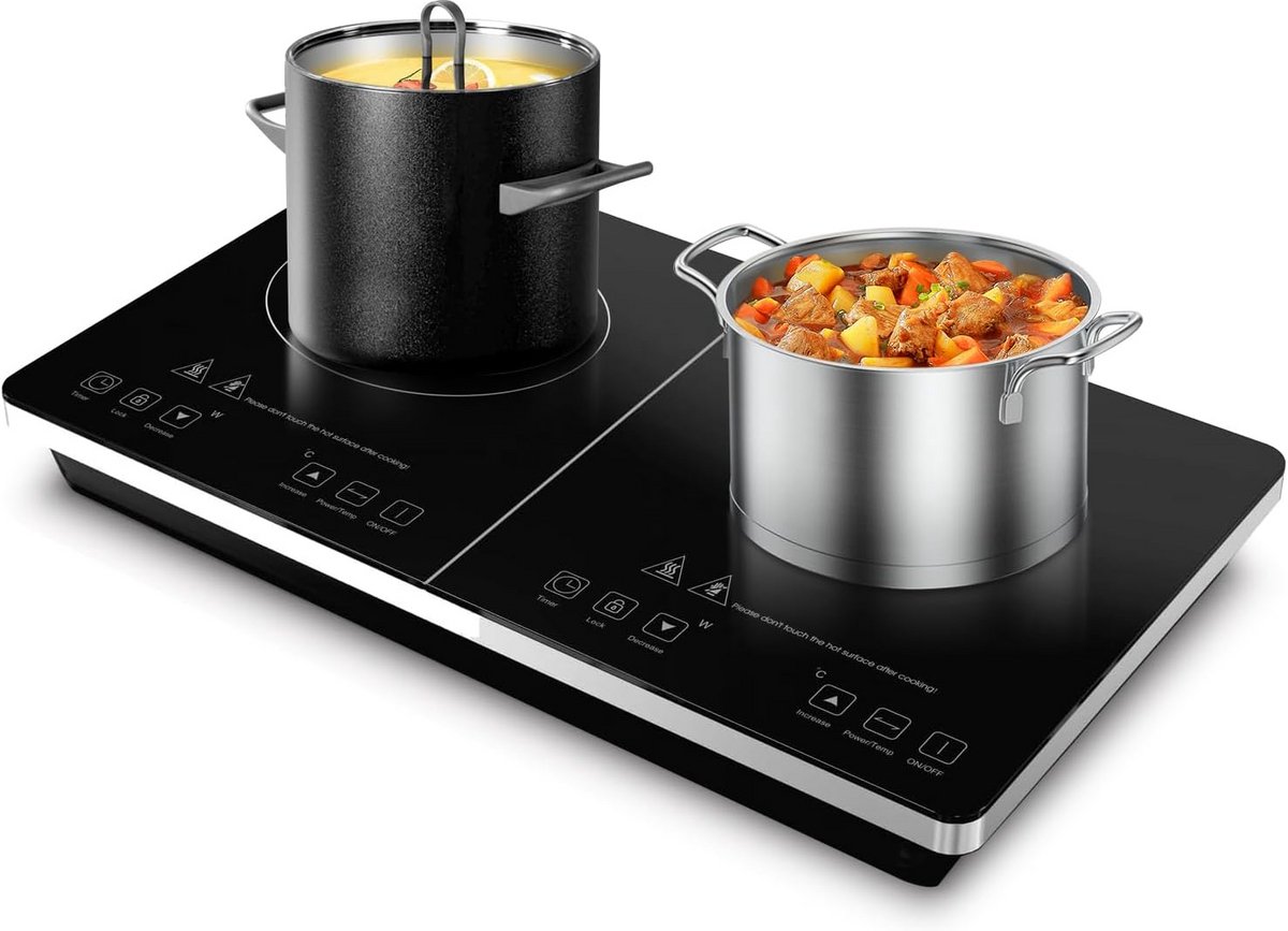 Dubbele Inductie Kookplaat - Mobiele Kookplaat - Snel Koken - 3500 Watt Vermogen - 54 x 31 cm - Zwart