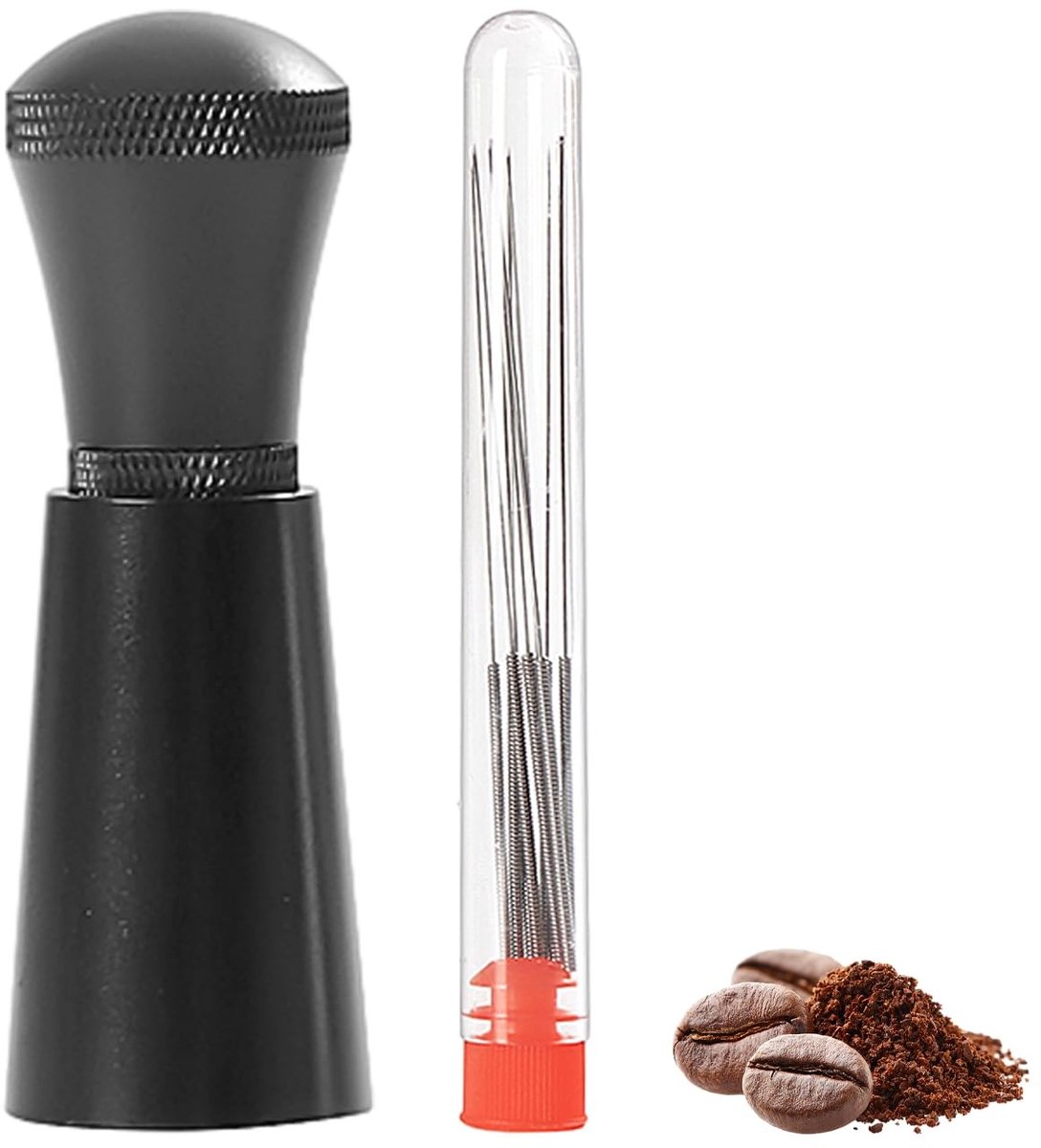 Dailygoods- Koffiedispenser - Aluminium/Roestvrij Staal - 8 Reserve Koffienaalden - Barista/Cadeau - 3,2 x 3,2 x 9,5 cm - Duurzaam en Stijlvol - Koffiepoederdispenser
