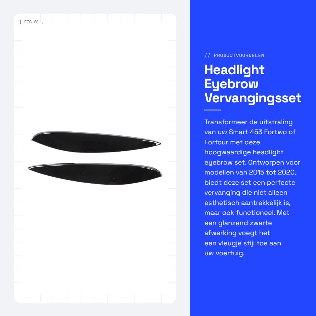 Dailygoods- Koplamp Wenkbrauw UV-bestendig - 2x Vervangingsset - ABS - Geschikt voor Smart 453 Fortwo/Forfour 2015-2020 - Hoogwaardige materialen - Lange levensduur - Koplampbeschermer