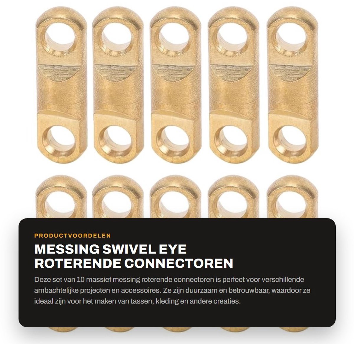 Dailygoods- Draaibare Connector - Massief Messing - 10 Stuks - Roterende Oog - Metalen Hardware - 9mm ID - Decoratieve Gespen