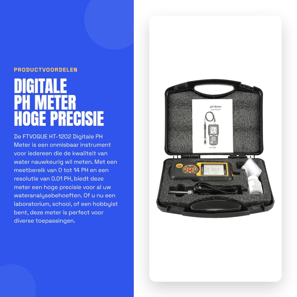 Dailygoods - Digitale PH Meter - Hoge Precisie Waterkwaliteit en Temperatuur Meter - Wateranalyse - Nauwkeurigheid - Onderzoek - PH Meting