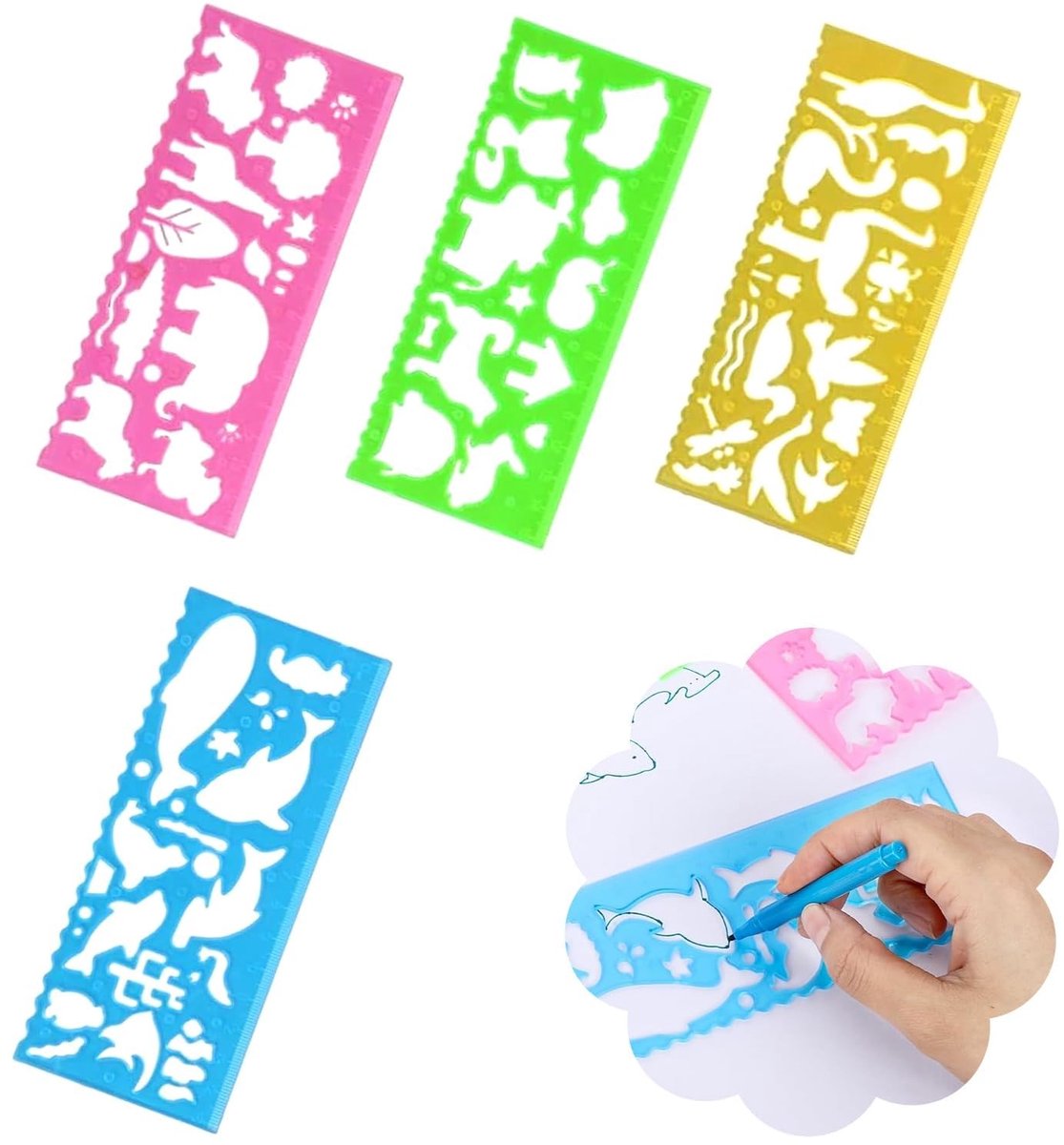 Dailygoods- Sjablonen Dieren Set - Kunststof - Stencils - Sjablonen voor Volwassenen - Sjablonen Schilderen - Meerdere Vormen - 4 Stuks - Tekenstencils