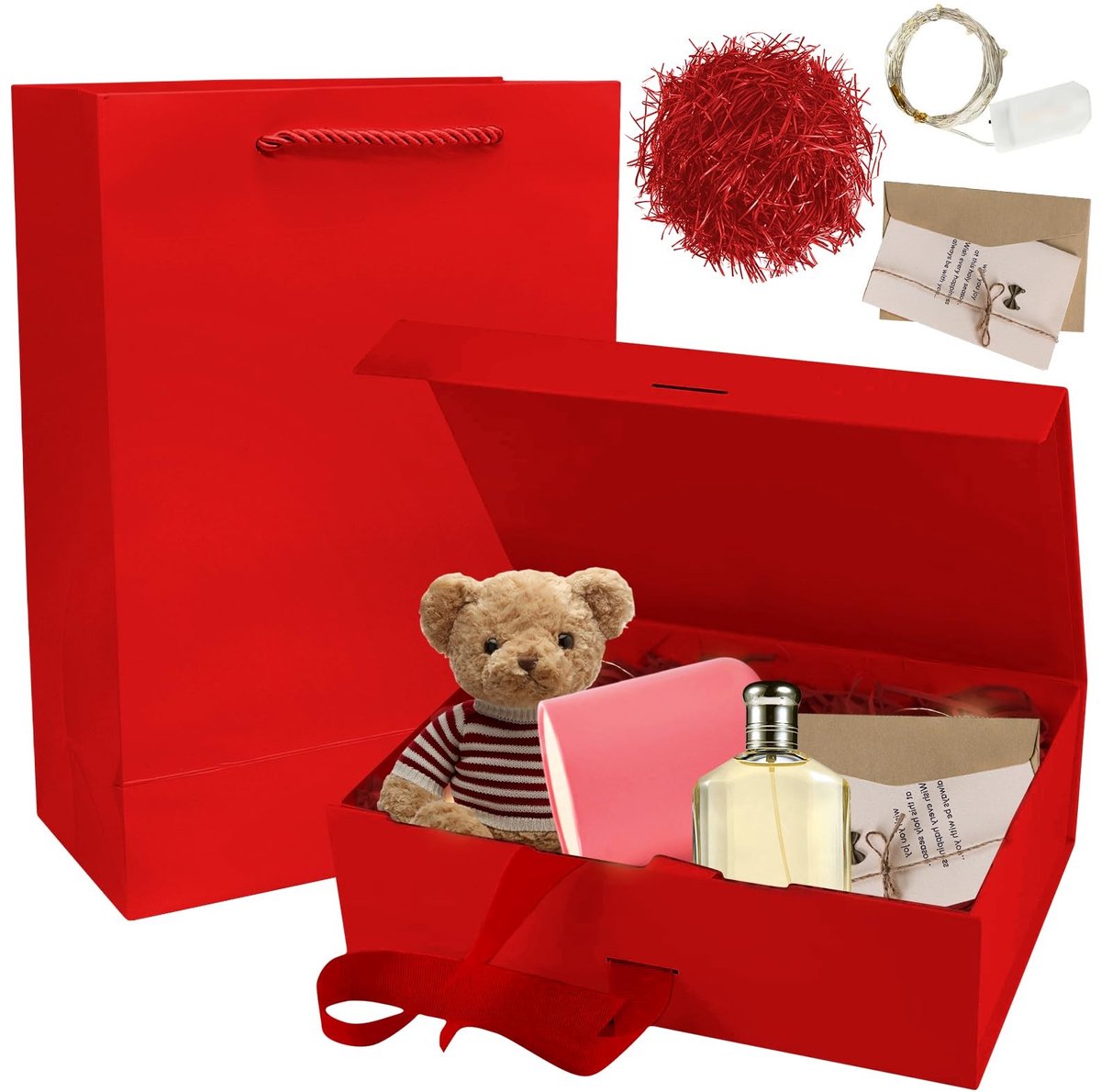 Dailygoods- Geschenkdoos met deksel 21 x 17 x 7 cm - Magnetische Geschenkdoos - LED Licht - Cadeauverpakking - Bruiloft/Verjaardag - Valentijnsdag