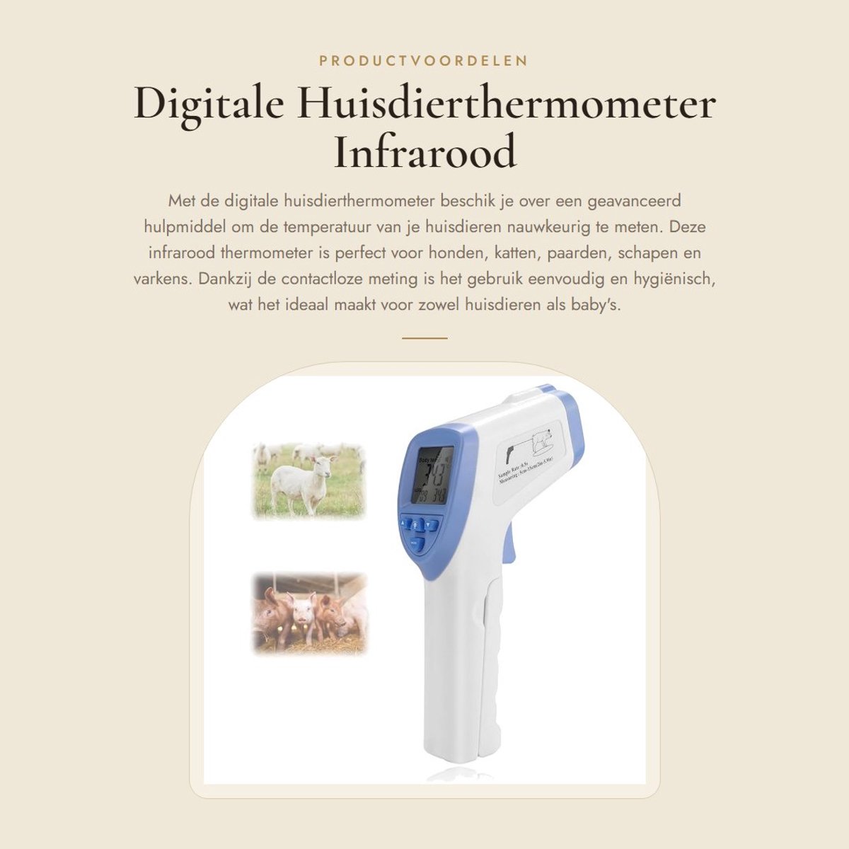 Dailygoods - Digitale Huisdierthermometer - Infrarood Thermometer - Hoge Nauwkeurigheid - Contactloos - Geschikt voor Hond, Kat, Paard - 32 Sets Gegevens