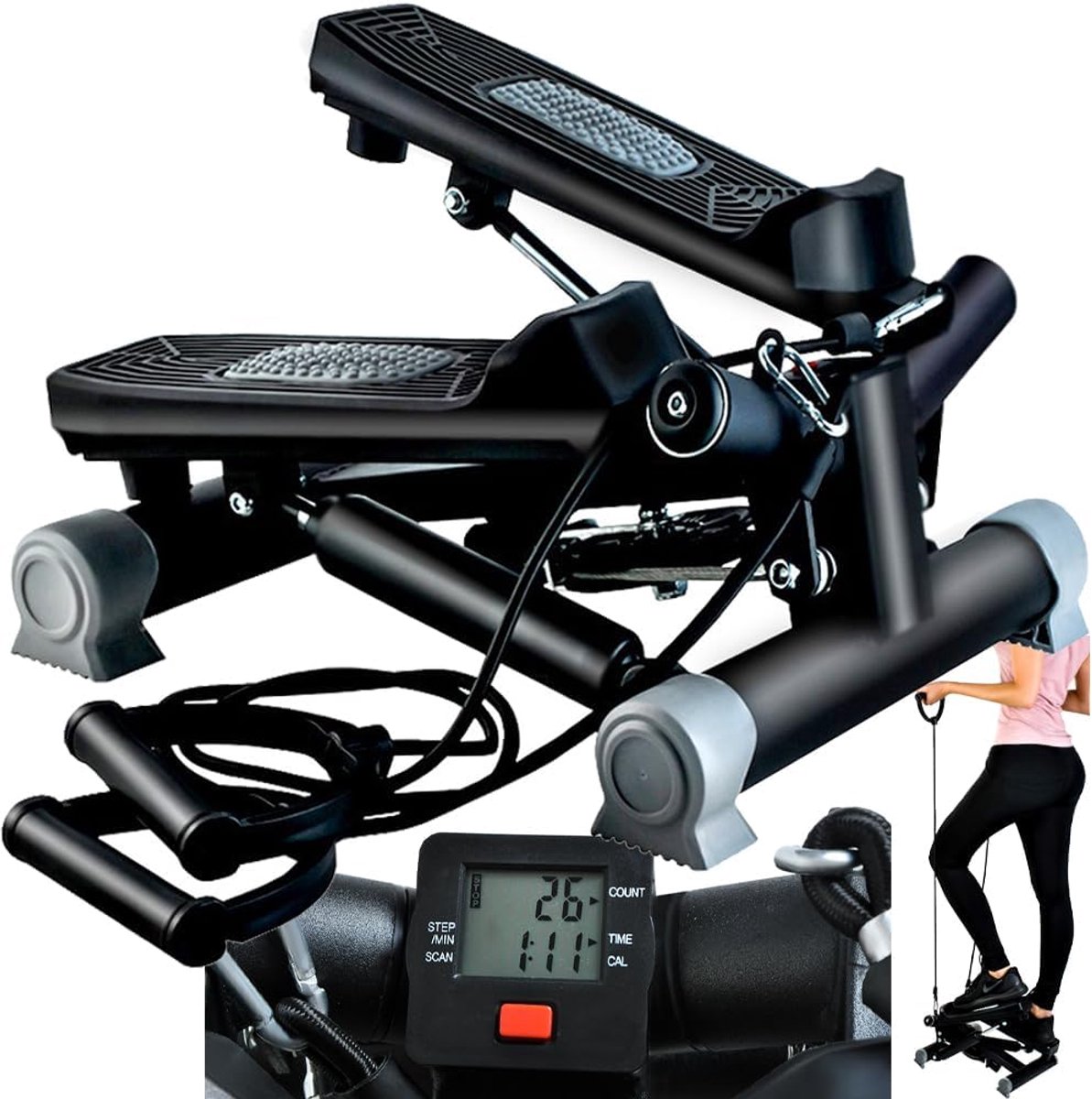 Draaistepper - Fitnessapparaat - Thuis sporten - Met LCD display - 120 kg max - Zwart