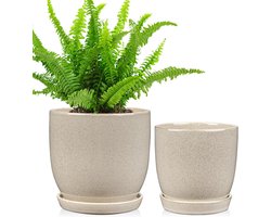 Keramische Plantenpotten Set - Bloempotten Binnen - Planten Verpotten - Met Drainage Gaten - 2 Stuks 12cm 15cm - Wit