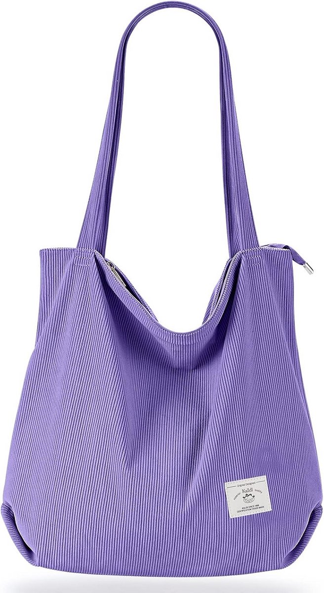 Corduroy Tote Bag - Schoudertas Dames - Dagelijks Gebruik - Extra Grote Capaciteit - 43 x 40 cm - Paars