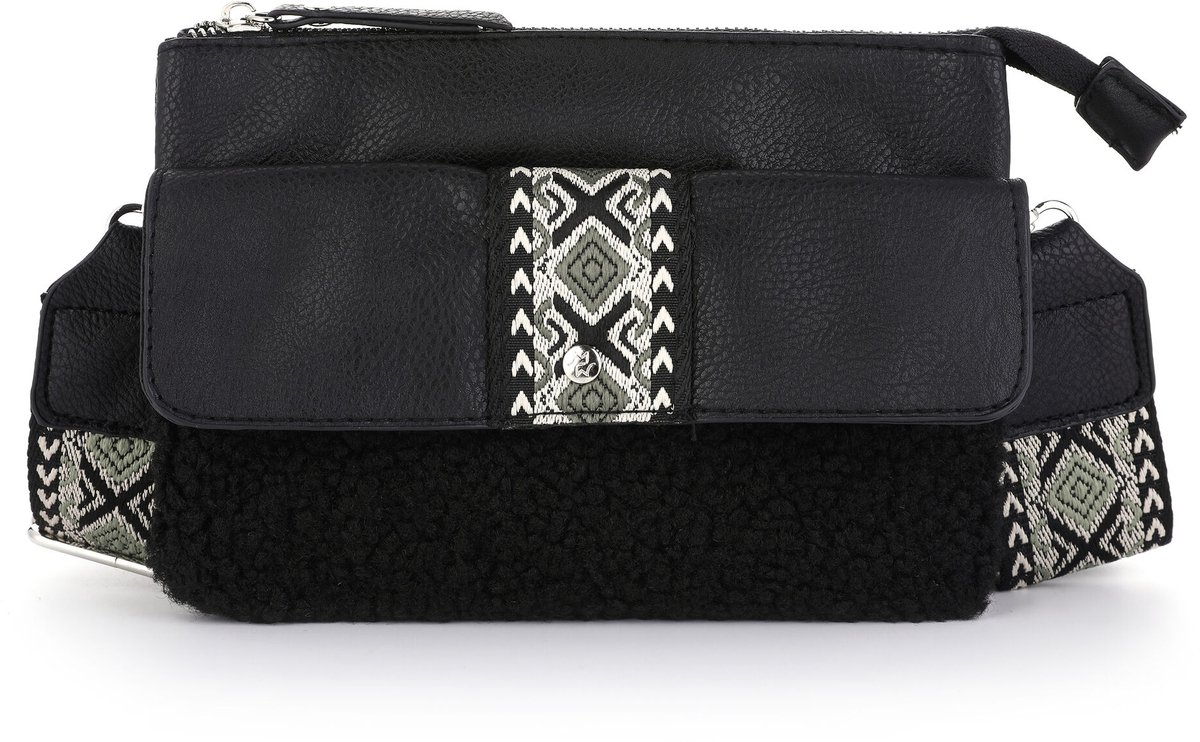 Boho Schoudertasje Teddy Zwart - PU Leer - met Luxe Verstelbare Schouderband - 22x16cm