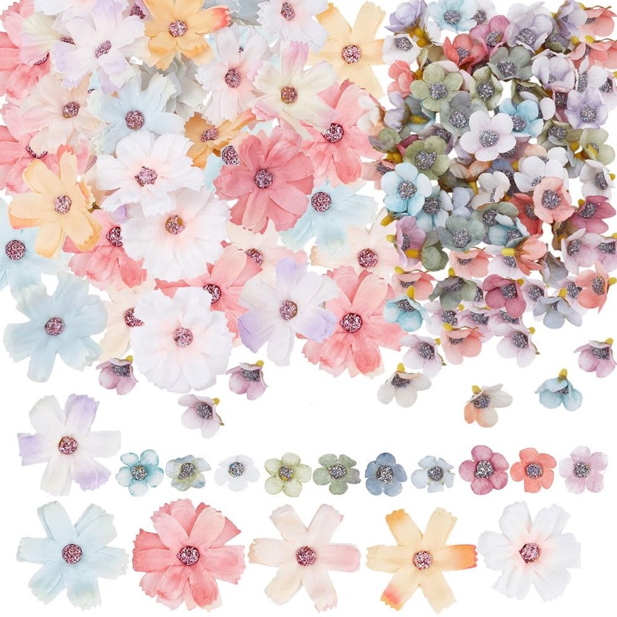 Dailygoods- Kunstmatige Bloemen 170 Stuks - Mini Faux Bloem Hoofden - 17 Stijlen - Decoratie voor Bruiloft - Ambachten - Gemengde Kleuren - Nep Bloemen