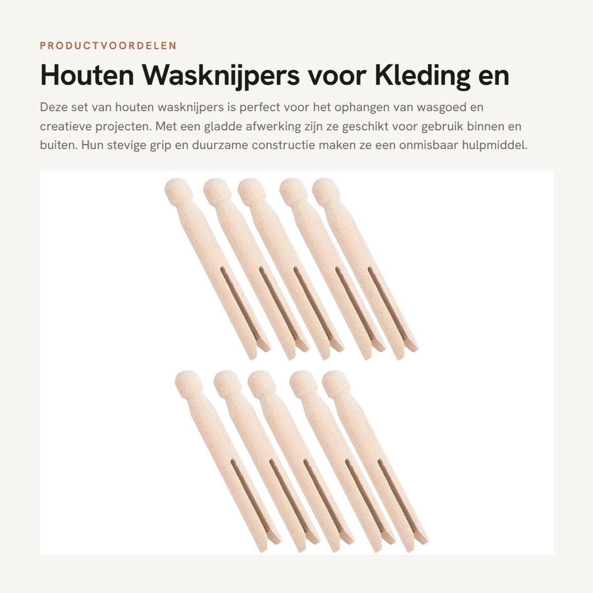 Dailygoods- Wasknijpers Houten - 10x Kledingklemmen - Handgemaakt - Glad Oppervlak - Ideaal voor Knutselprojecten - Duurzaam en Praktisch - Kledingklem