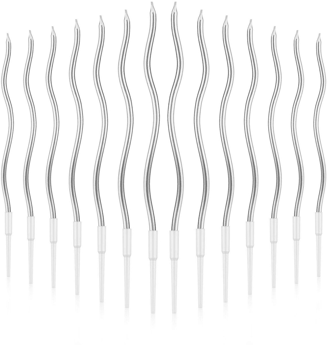 Dailygoods- Verjaardagskaarsen Set van 24 - Spiraal Kaarsen - Lange Cupcake Kaarsen - Zilveren Kaarsen - Decoratie voor Verjaardag/Bruiloft - 16,5 cm Lang - Taartkaarsen