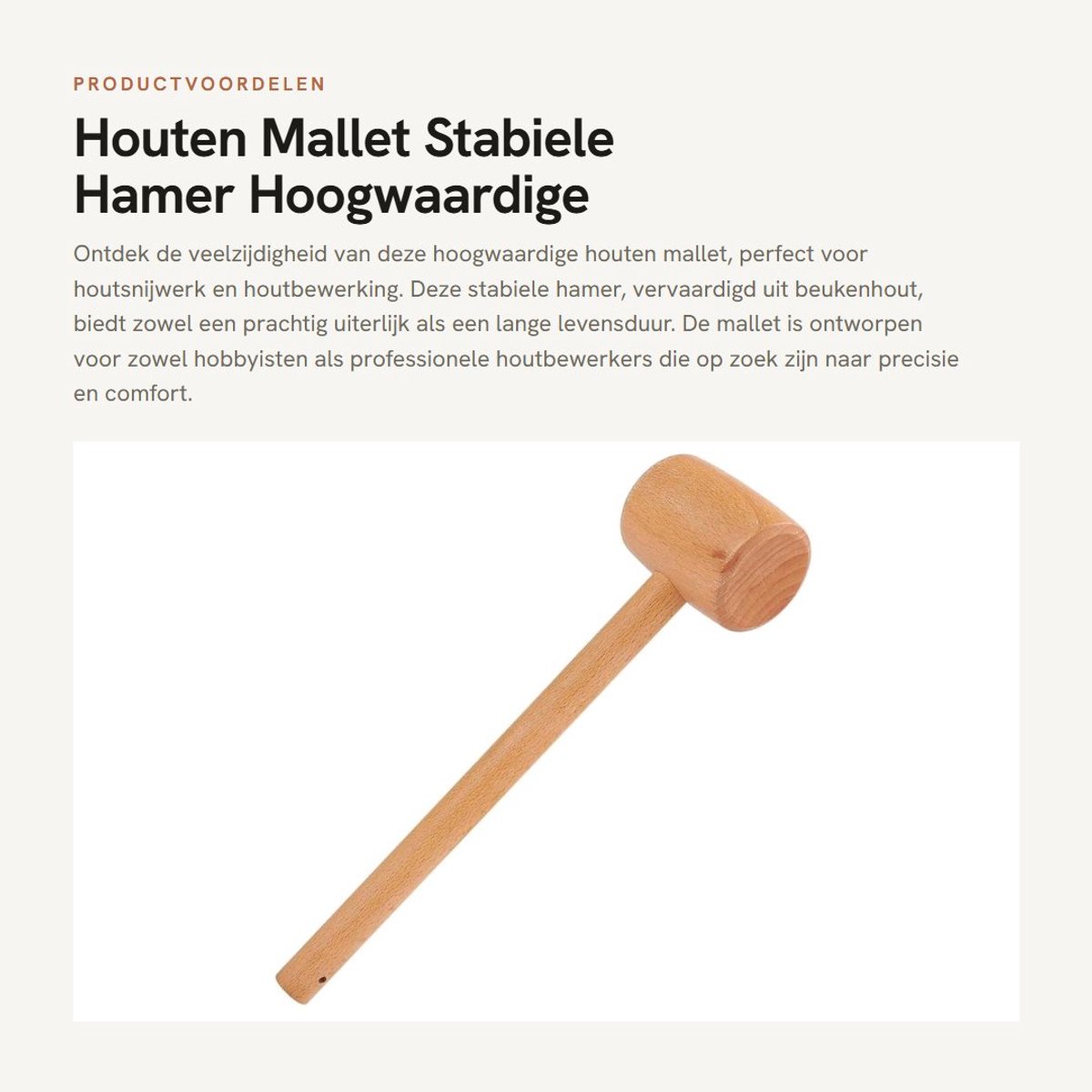 Dailygoods- Houten Hamer Hoge Hardheid - Beukenhout - Houtbewerking - Houtsnijwerk - Lederen Ambacht - Comfortabele Handgreep