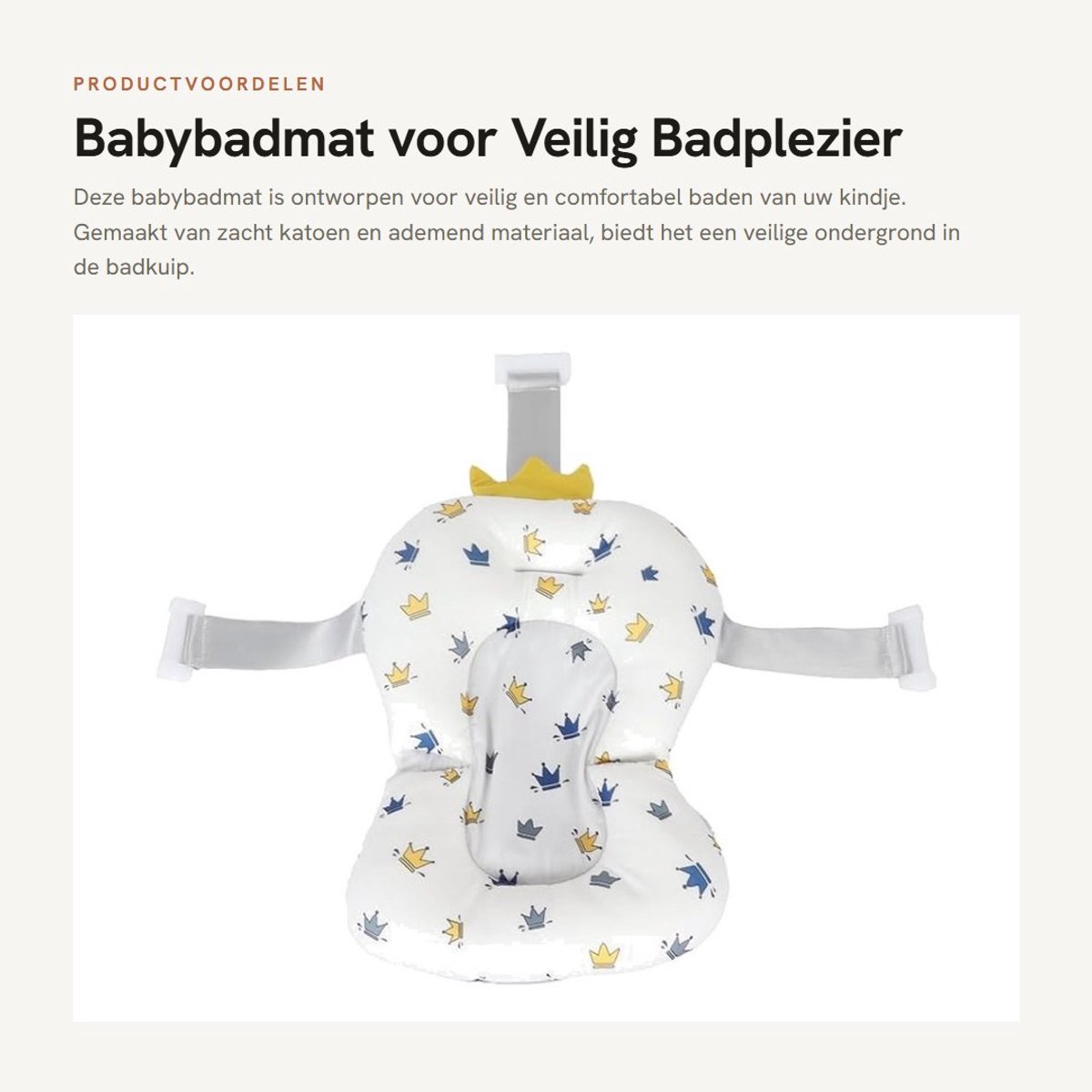 Dailygoods- Babybadmat Antislip - Verstelbare Bevestigingsriemen - Katoenen/Polyurethaan - Comfortabel voor Babyhuid - Geschikt voor Badkuipen - Badkussen