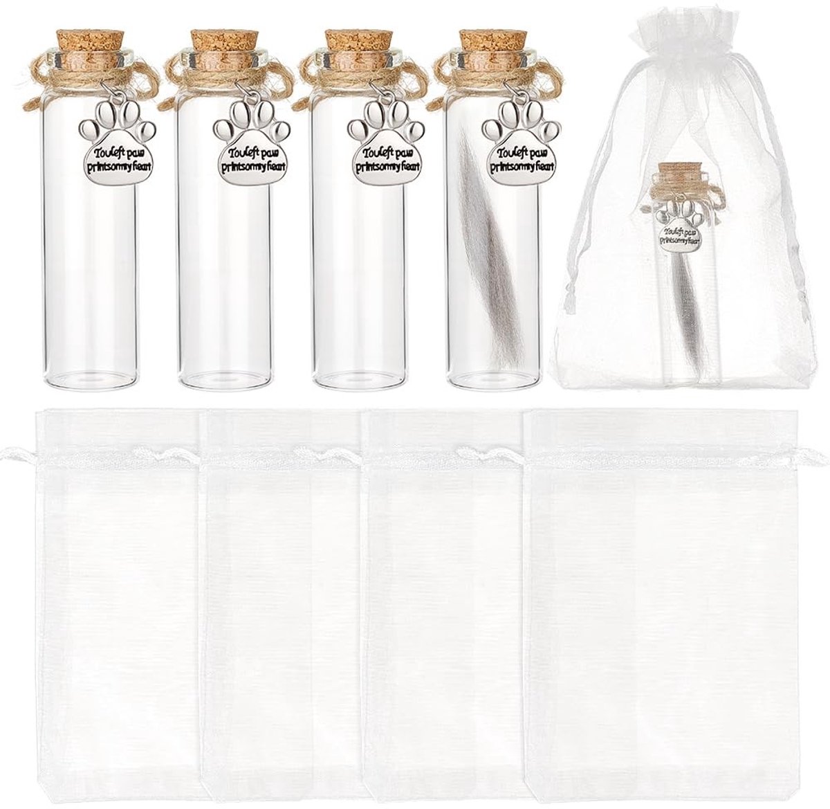 Dailygoods- Herdenkingsfles - 5 Stuks - Glas Aandenken - Poot Hanger - Organza Zakken - Sympathie Cadeau - Hoge Transparantie - Herinneringsfles