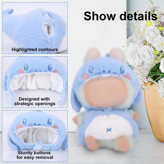 Dailygoods- Poppenoutfit Set - Blauwe Haaienkleding - Haaien Hoofdbedekking - Speelgoedaccessoires - Geschikt voor 17 cm Pop - Premium Zachte Stof - Poppenkleding van dailygoods — afbeelding 3