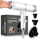 DecoVeen® Ionische Föhn met Diffuser – Professionele Haardroger met High Speed AC Motor – Sneldrogende Hair Dryer – 3 Snelheidsstanden – Inclusief 3 Opzetstukken – EU Stekker – Zwart