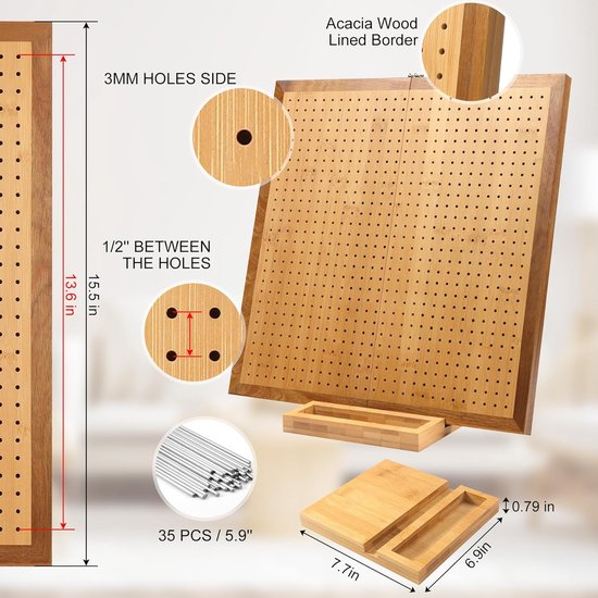 Blokkeerplank Haken - Haakprojecten Bord - Vierkanten Vormgeven - Opvouwbaar Ontwerp - 39x39 cm - Bamboe — afbeelding 3