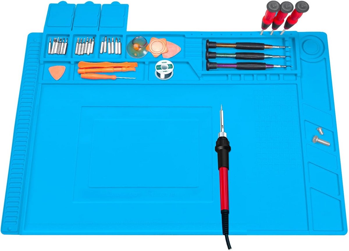 Werkmat Siliconen - Reparatie Pad - Elektronica Reparatie - Hittebestendig Antislip - 45 x 30 cm - Blauw