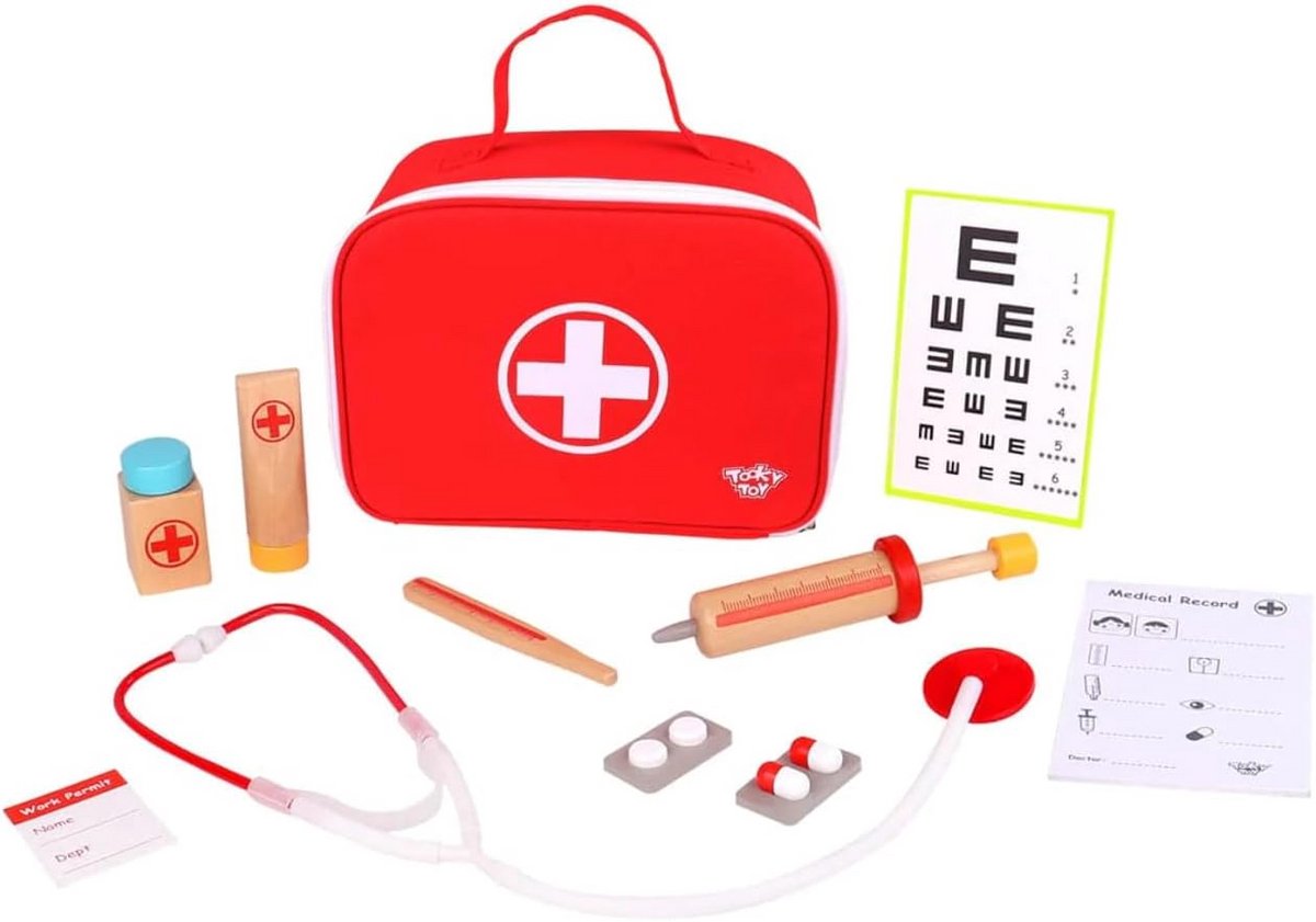 Houten Dokterstas - Speelgoed set - Rollenspel - Veel accessoires - 11 Delig - Multicolor