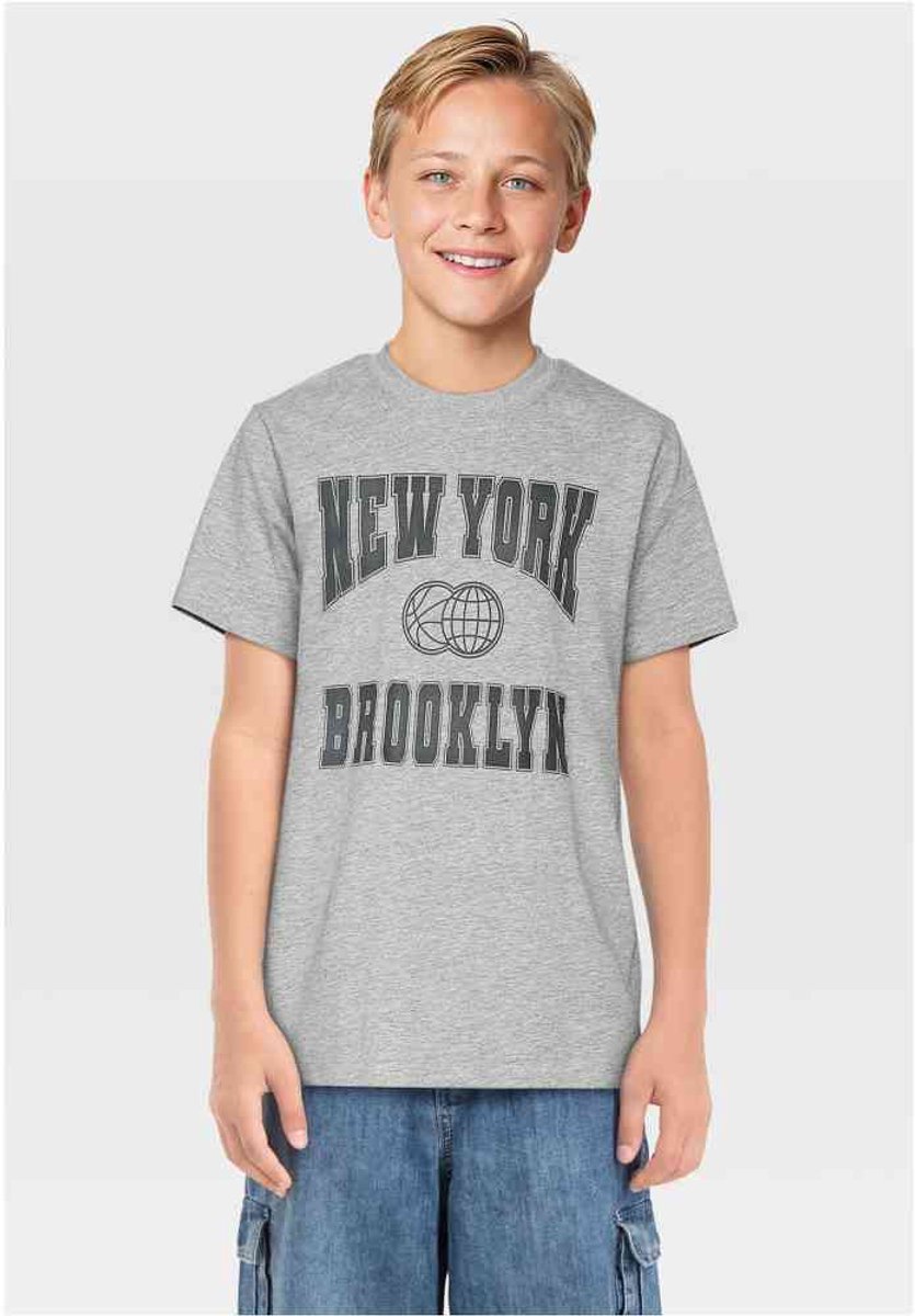 Urban Classics New York Brooklyn Kinder Tshirt Kids 158/164 Grijs