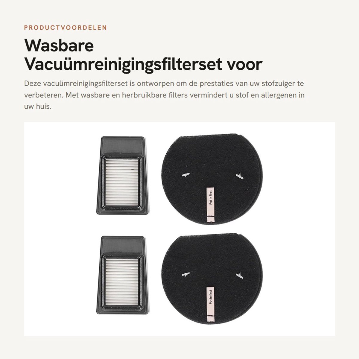 Dailygoods- Vacuümreinigingsfilterset - Wasbaar/Herbruikbaar Filter - Stofzuigerfilter PET 2792 1621427 621616 - Duurzaam/Effectief - Vermindert Allergenen - Milieuvriendelijk Materiaal