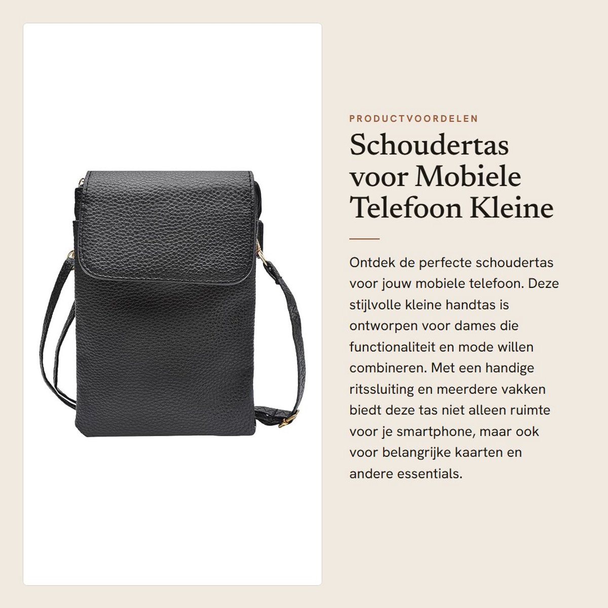 Dailygoods- Schoudertas Dames - Kleine Telefoontas met Ritssluiting - Veel Vakken - PU-leer - Zwart - Afmetingen 20 x 13 x 3 cm