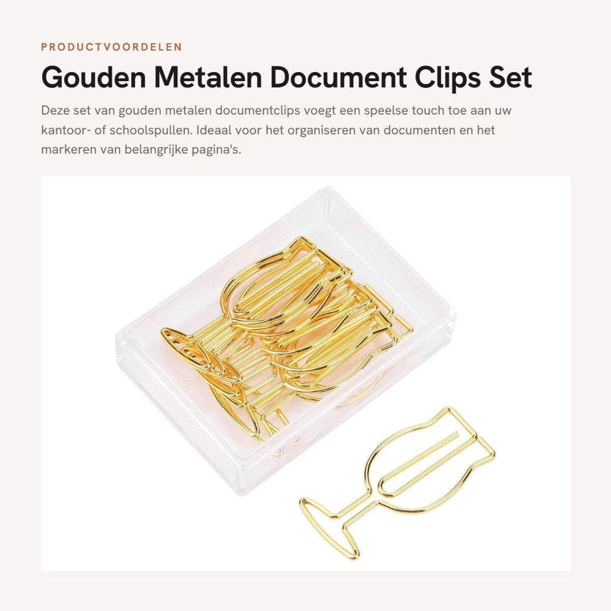 Dailygoods- Document Clips Gouden Grappige Ontwerp - 10 Stuks Wijnglas Paperclips - Kantoor/School - Organiseren Bladwijzers - Roestvrij Staal - Creatief en Uniek