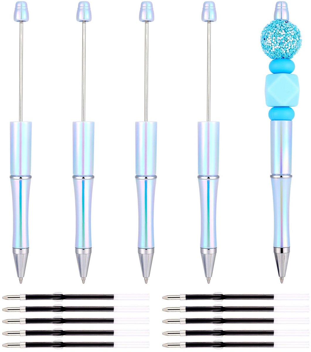 Dailygoods- Balpen Set - 5 Stuks Bead Pens - 10 Stuks Plastic Balpen Navullingen - DIY Pen Decoratie - Duurzaam - 150mm Lengte - Persoonlijke Pen