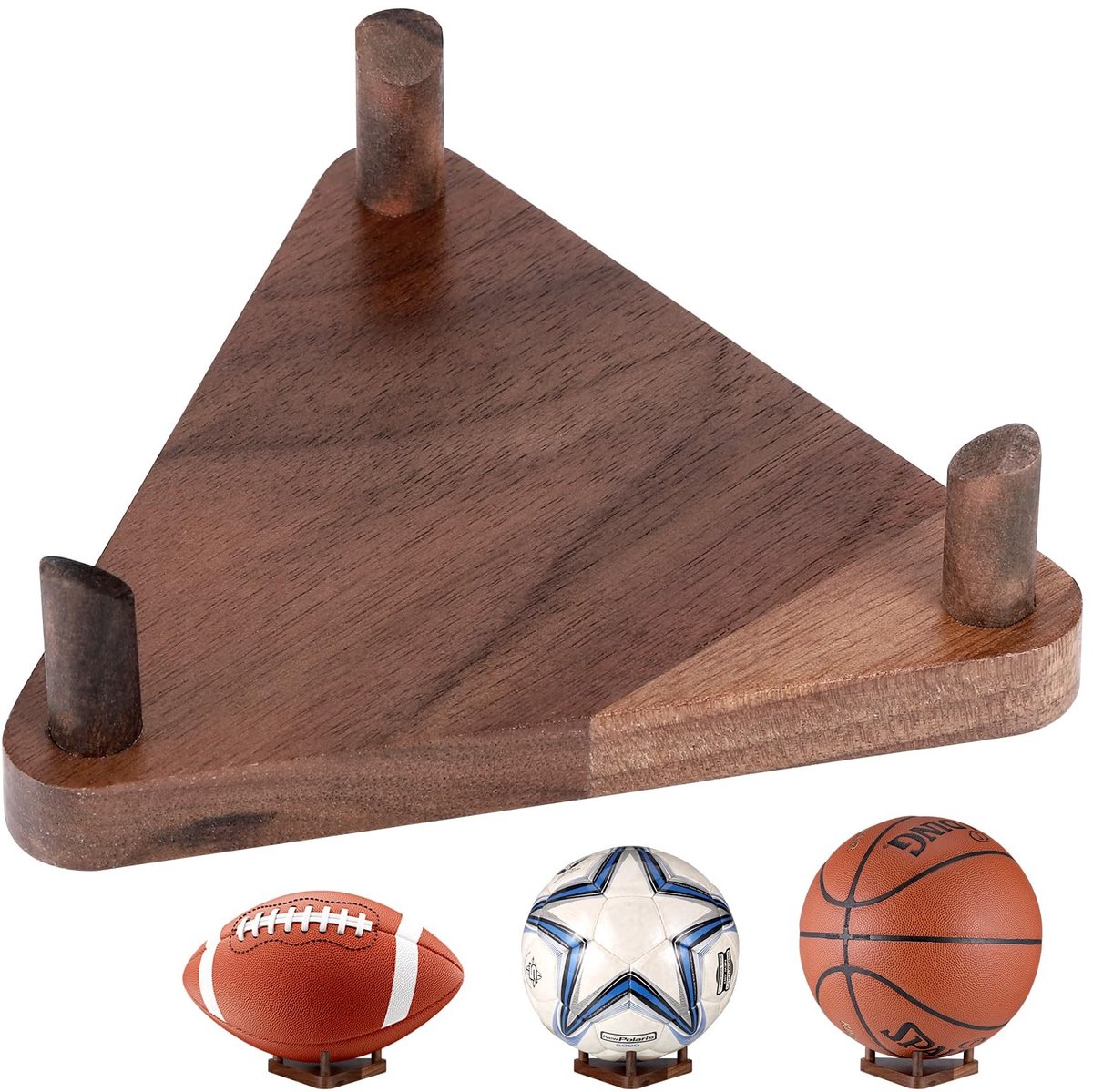 Dailygoods- Voetbalstandaard Houten - Elegant Ontwerp - Balhouder/Bal Opslag Rek - Veelzijdige Balstandaard - Massief Hout - Afmetingen 13,5 x 14,5 x 5,5 cm - Baldisplay
