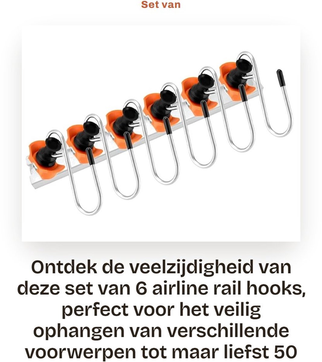 Dailygoods- Railhaken Set van 6 - Roestvrij Staal - Voorwerpen tot 50 kg - Sjorrails - Eenvoudig te Bevestigen - Veelzijdige Helper - Sjorhaak