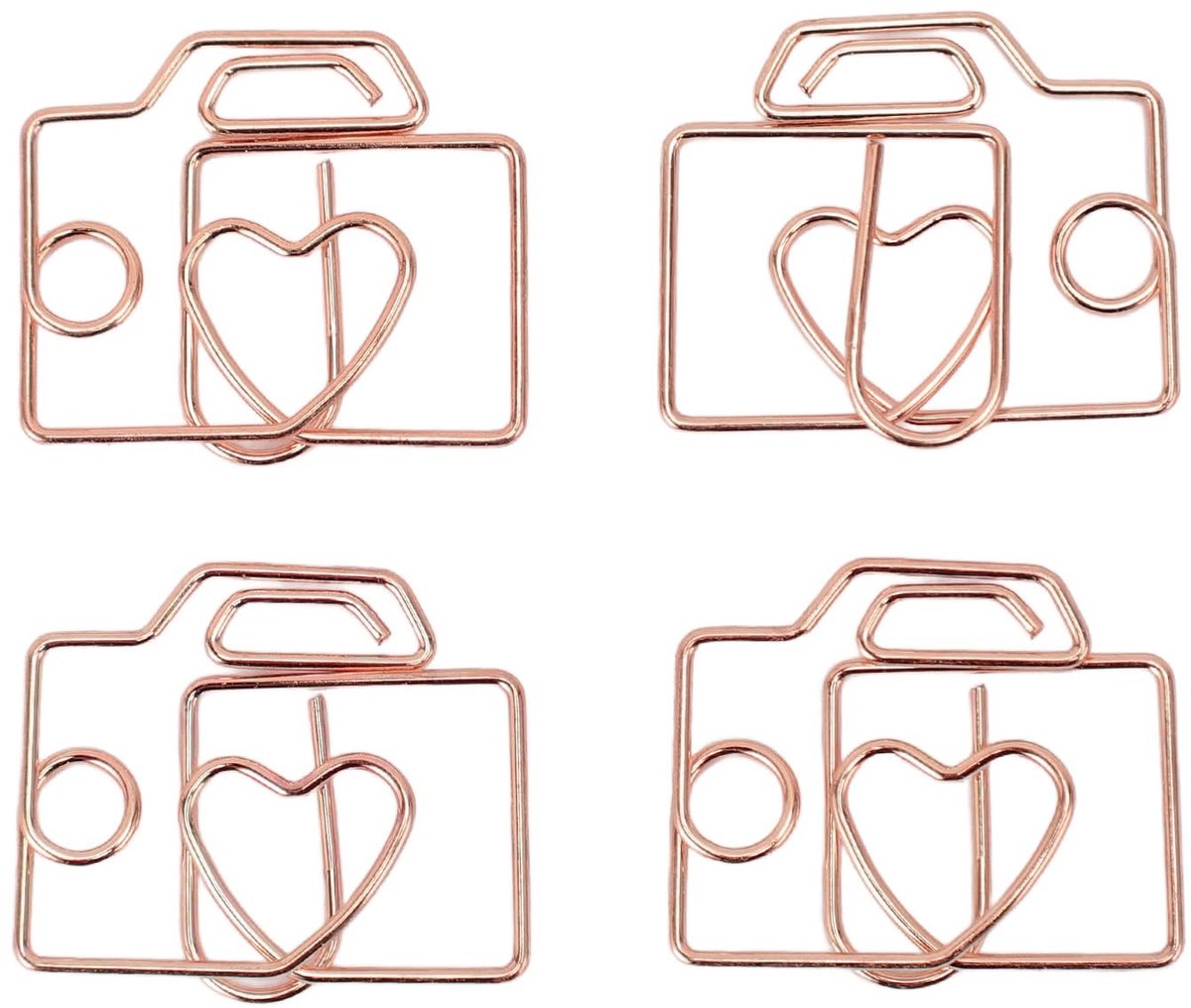 Dailygoods- Paperclips 80 Stuks - Cameravormige Clips - Roségouden/Gouden Afwerking - Bladwijzers - Decoratieve Memohouders - Opbergdoos
