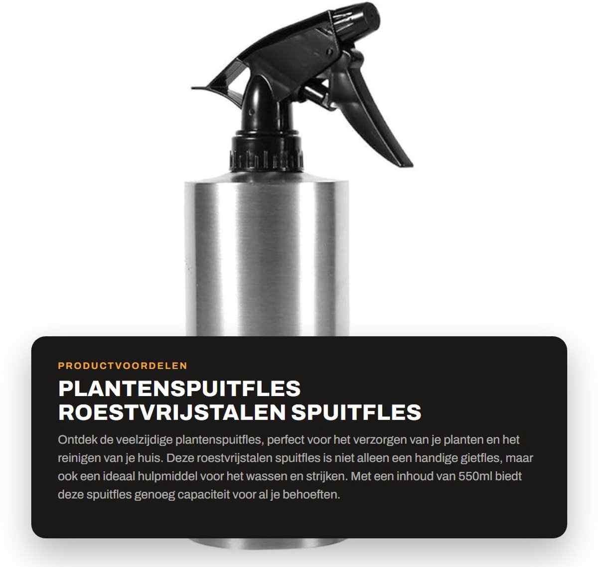 Dailygoods- Plantenspuitfles Roestvrij Staal 550ml - Multifunctioneel - Pompsproeikop - Antislip - Eenvoudig te gebruiken - Voor bloemen en reinigingsoplossing - Sproeifles