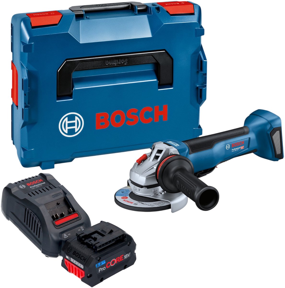 Bosch GWS 18V-10 P Professional accu-haakse slijper 18 V 125 mm borstelloos + 1x ProCORE-accu 8,0 Ah + oplader + L-Boxx