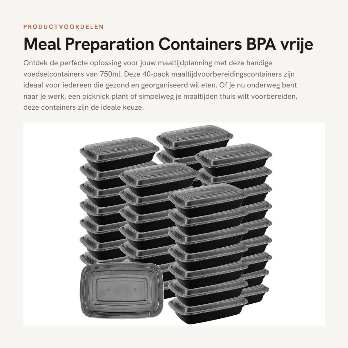 Dailygoods- Maaltijdcontainers 40 Stuks - 750ml - BPA-vrij - Herbruikbare Bento Lunchdozen - Magnetron- en Vriesbestendig - Stevige Plastic Dozen - Afmetingen 22,5 x 15,2 x 5 cm - Voedselopslag