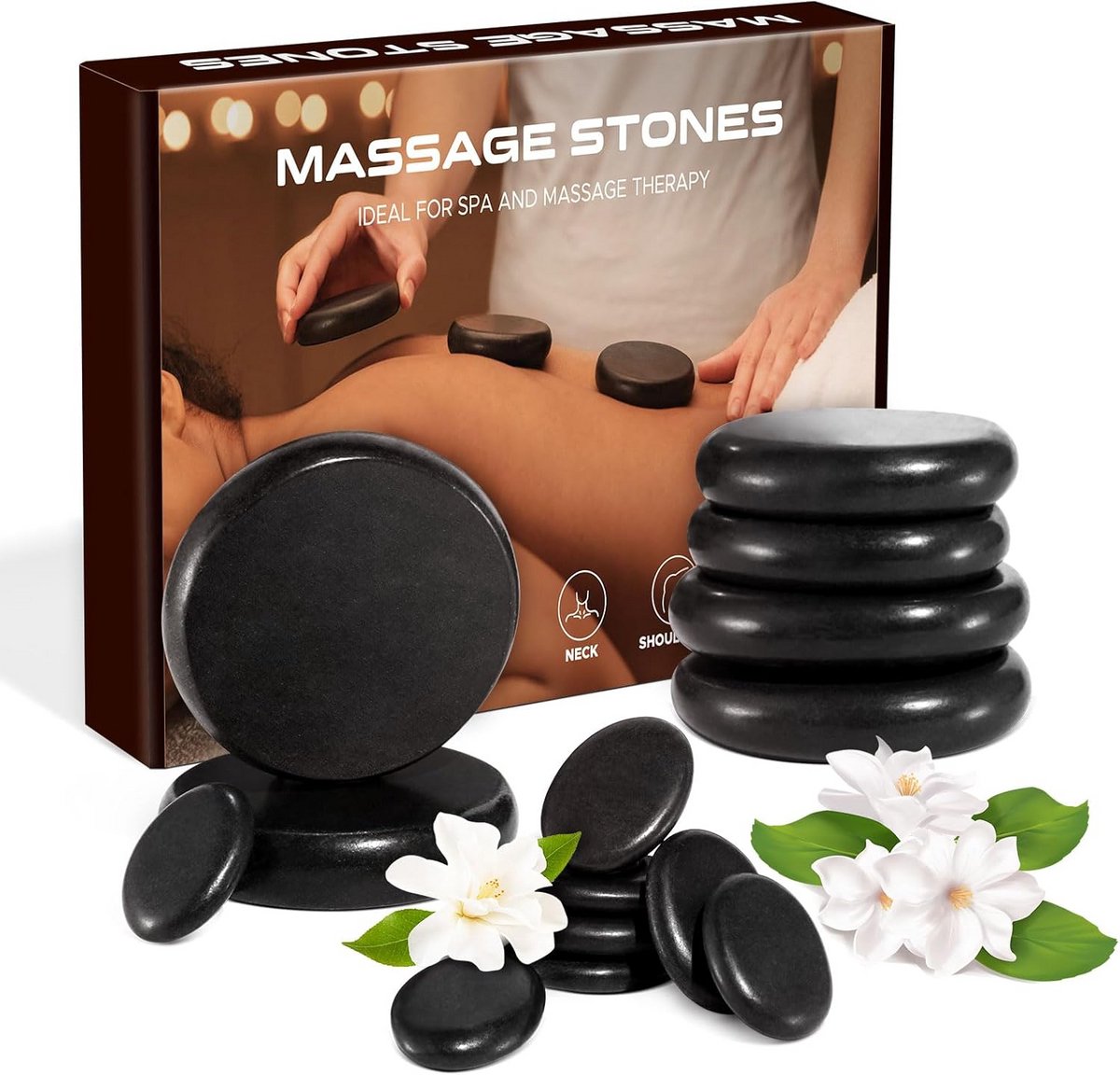 Massage Set - Basaltstenen - Ontspanning Spieren - Natuurlijk Basalt - 14 Delig - Grijs