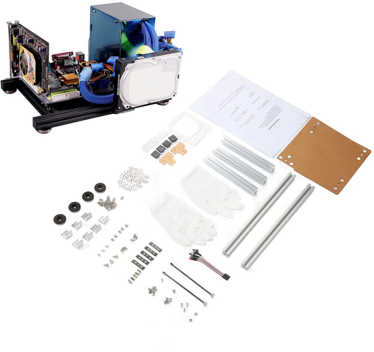 Dailygoods- Computerbeugel Aluminium - ITX Computer Open Case - Ondersteuning Grafische Kaart - 2 PCI-uitbreidingsslots - Afmetingen L315 x B210 mm - Inclusief Voedingskabel - Computerbehuizing