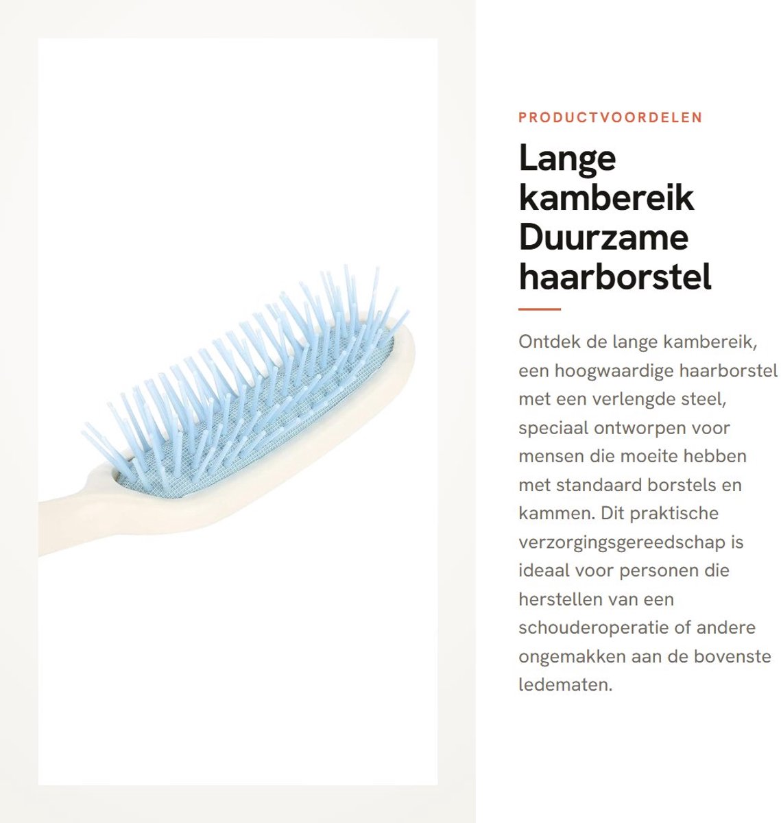 Dailygoods- Haarborstel Duurzaam - Lange Steel - Ergonomisch - Kam - Persoonlijke Verzorging - Geschikt voor Beperkte Beweeglijkheid
